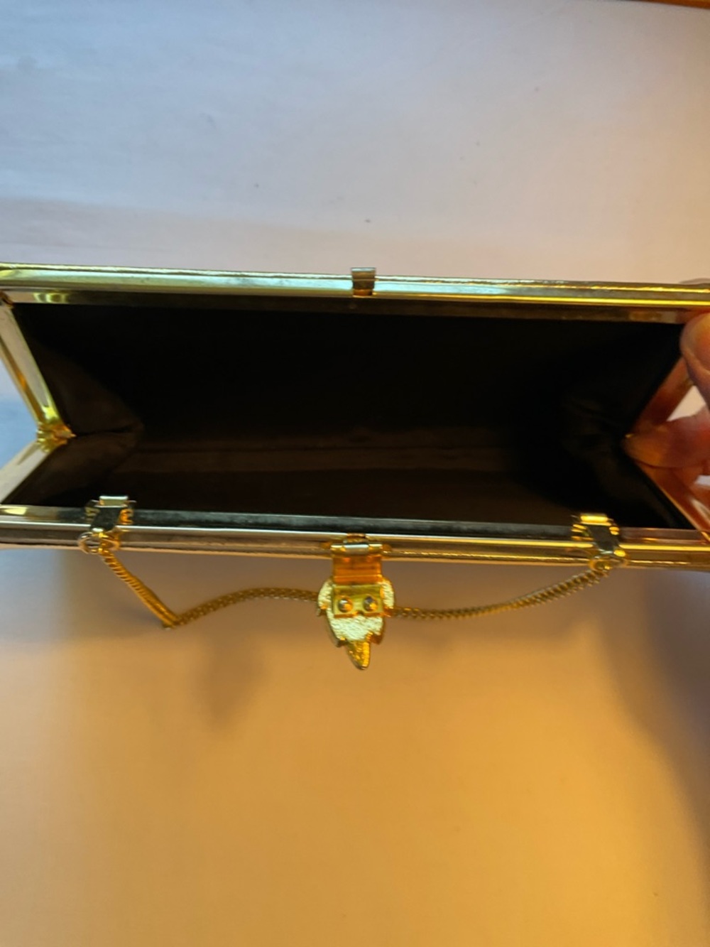 Metallic Gold Evening Clutch with Chain Strap - Picture 8 of 10